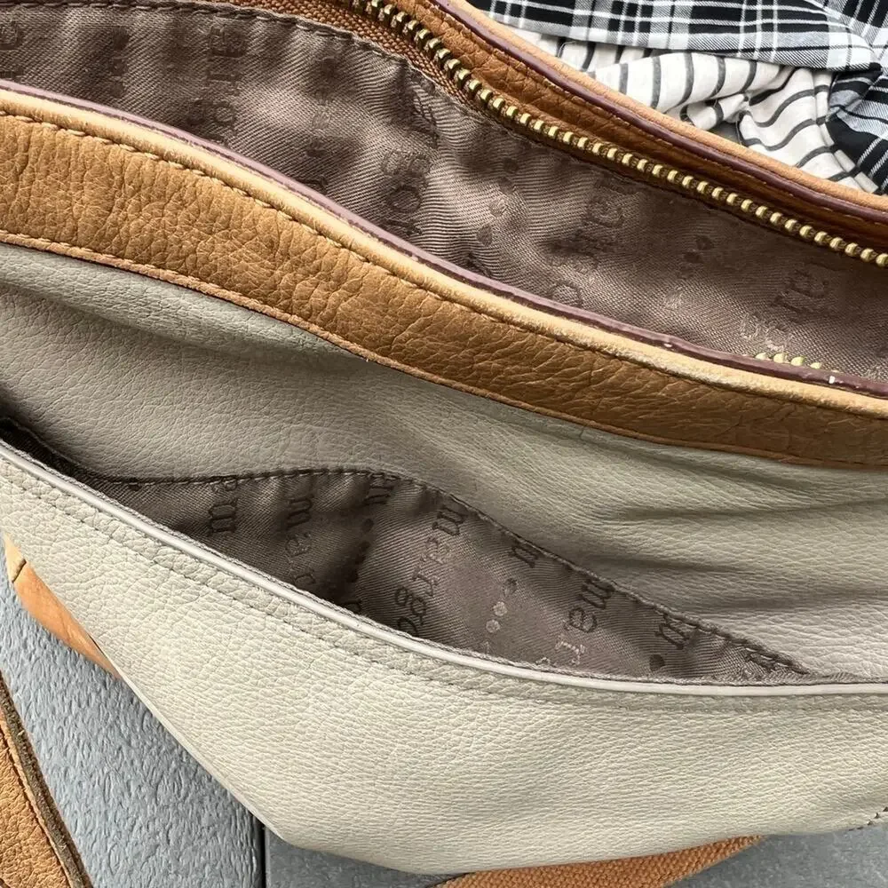 MARGOT-New York, Cream and Tan Leather Shoulder Bag